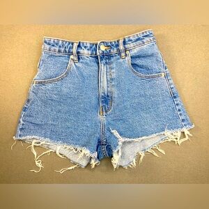 Rolla’s Duster Hi Rise Slim Medium Wash Frayed Hem Jean Shorts Size 26